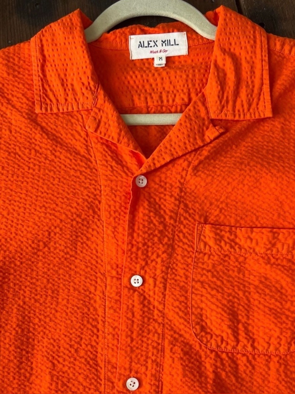 Alex Mill Seersucker Orange Men's SS Button Down Shirt